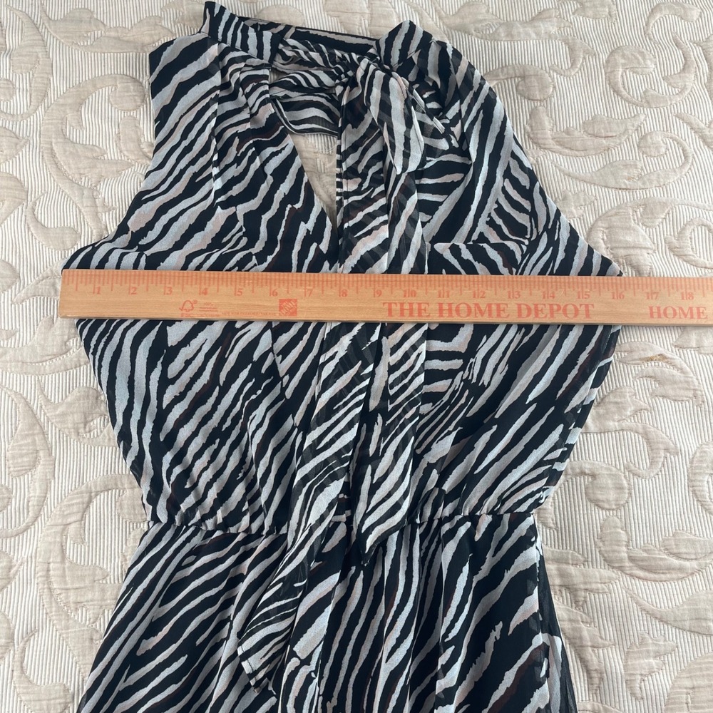White House Black Market Zebra Print High-Low Midi Dress 00P Black White Tan - Picture 9 of 9